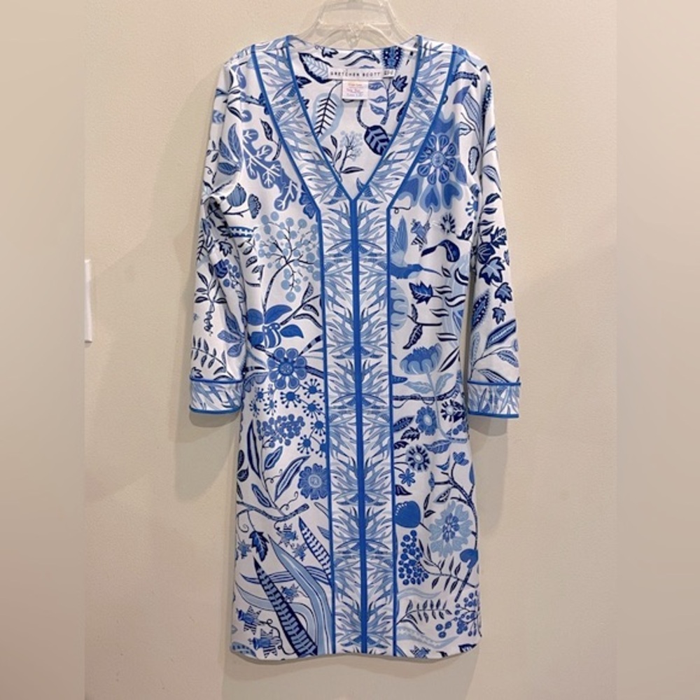 Vintage Gretchen Scott Blue and White Dress